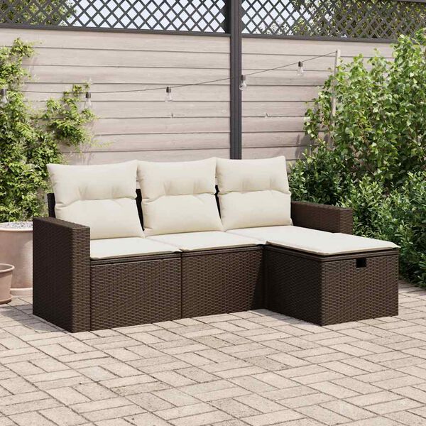 vidaXL 4-tlg. Garten-Sofagarnitur mit Kissen Braun Poly Rattan