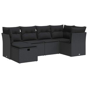 vidaXL 6-tlg. Garten-Sofagarnitur mit Kissen Schwarz Poly Rattan