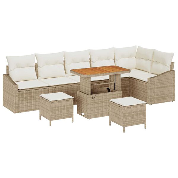 vidaXL Gartensofa-set mit Kissen 9 pcs Beige Poly-Rattan