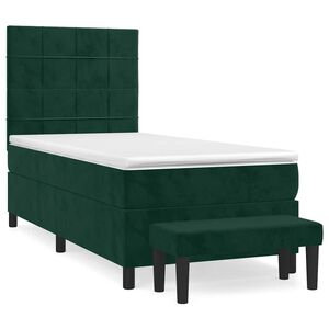 vidaXL Boxspringbett mit Matratze Dunkelgr&uuml;n 90x200 cm Samt
