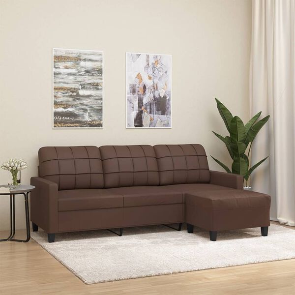 vidaXL 3-Sitzer-Sofa mit Hocker Braun 180 cm Kunstleder