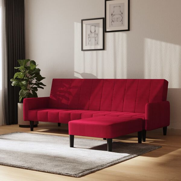 vidaXL Schlafsofa 2-Sitzer mit Hocker Weinrot Samt