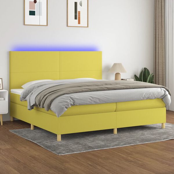 vidaXL Boxspringbett mit Matratze & LED Gr&uuml;n 200x200 cm Stoff