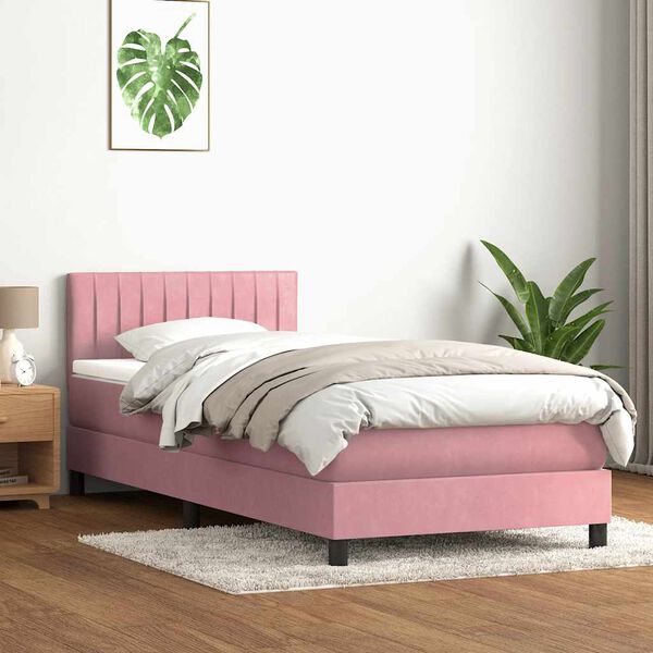 vidaXL Boxspringbett mit Matratze & LED Rosa 80x210 cm Samt