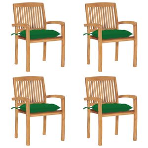 vidaXL Stapelbare Gartenst&uuml;hle mit Kissen 4 Stk. Massivholz Teak