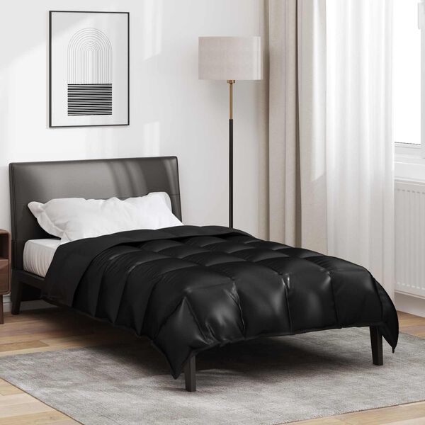 vidaXL Winterbettdecke Schwarz 200 x 135 cm Satin und Mikrofaser