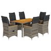 vidaXL 7-tlg. Garten-Essgruppe mit Kissen Grau Poly Rattan