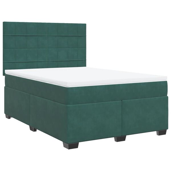 vidaXL Boxspringbett mit Matratze Dunkelgr&uuml;n 140x190 cm Samt