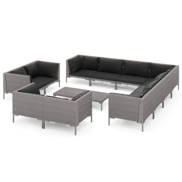 vidaXL 12-tlg. Garten-Lounge-Set mit Kissen Poly Rattan Dunkelgrau