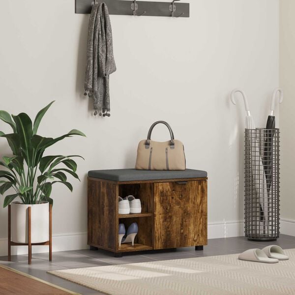 vidaXL Flurbank mit Kissen mit Regal Ger&auml;ucherte Eiche 60 x 38 x 46 cm