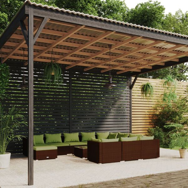 vidaXL 12-tlg. Garten-Lounge-Set mit Kissen Poly Rattan Braun