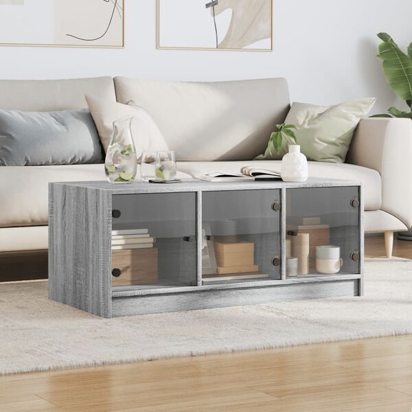 vidaXL Couchtisch mit Glast&uuml;ren Grau Sonoma 102x50x42 cm