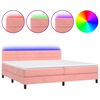 vidaXL Boxspringbett mit Matratze & LED Rosa 200x200 cm Samt