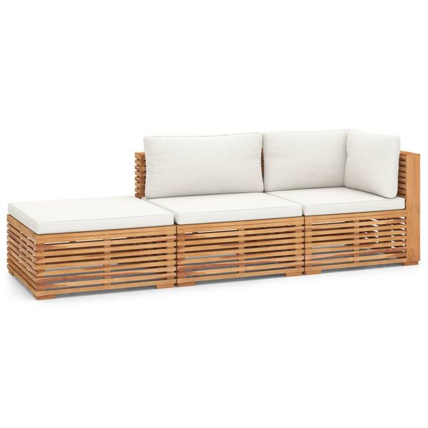 vidaXL 3-tlg. Garten-Lounge-Set mit Kissen Creme Massivholz Teak