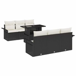 vidaXL Gartensofa-set mit Kissen 7 pcs Schwarz Poly-Rattan