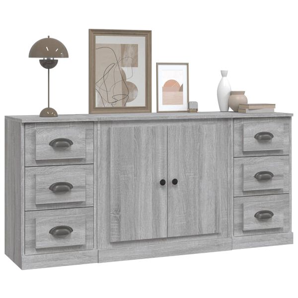 vidaXL Sideboards 3 Stk. Grau Sonoma Holzwerkstoff
