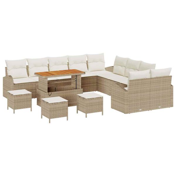 vidaXL Garten-Sofa-Set mit Kissen mit Speicher 14 pcs Beige und Creme