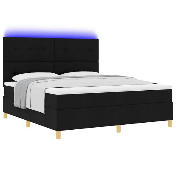 vidaXL LED Boxspringbett mit Matratze Schwarz 180 x 200 cm Stoff