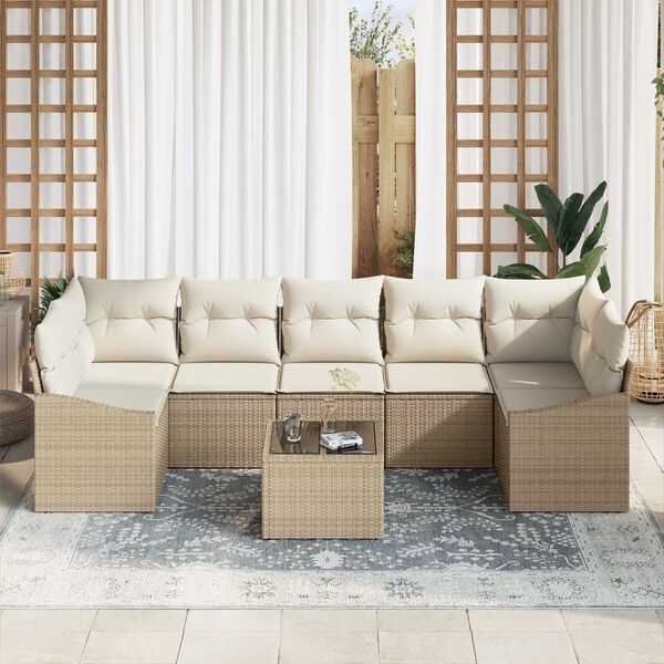 vidaXL Sofa Set mit Kissen 8 pcs Beige und Creme Poly-Rattan