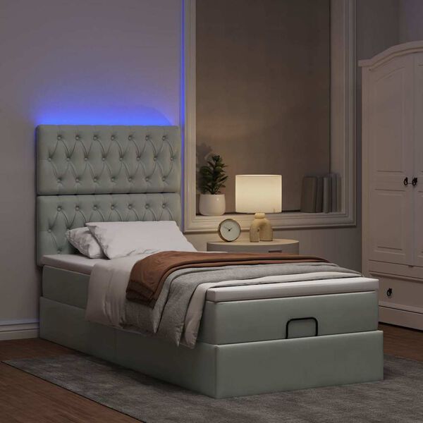 vidaXL Ottoman-Bett mit Matratzen & LEDs Hellgrau 80x200 cm Samt