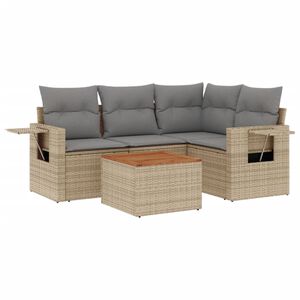 vidaXL 5-tlg. Garten-Sofagarnitur mit Kissen Beige Poly Rattan