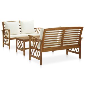 vidaXL 3-tlg. Garten-Lounge-Set mit Auflagen Massivholz Akazie