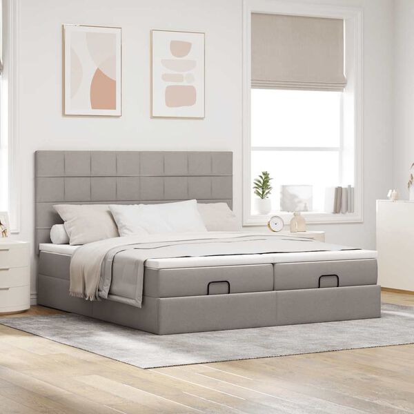 vidaXL Ottoman-Bett mit Matratzen Taupe 200x200 cm Stoff