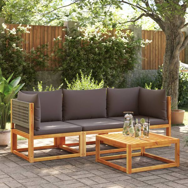 vidaXL Gartensofa-Ecke mit Kissen Holz Akazie & Rattan