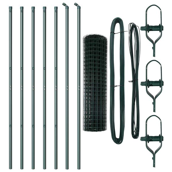 vidaXL Zaun mit Pfosten Gr&uuml;n 1,4 x 10 m Stahl und PVC
