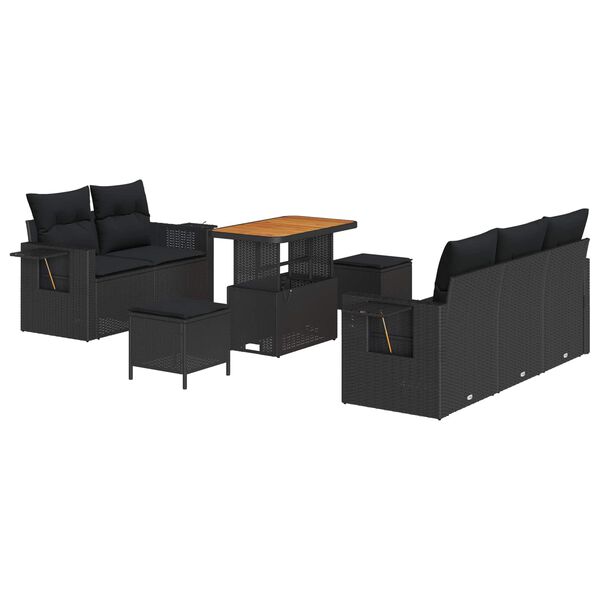 vidaXL Gartensofa-set mit Kissen 8 pcs Schwarz Poly-Rattan