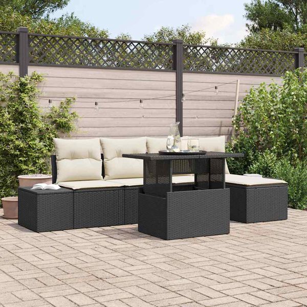 vidaXL Gartensofa-set mit Kissen 6 pcs Schwarz und Creme Poly-Rattan