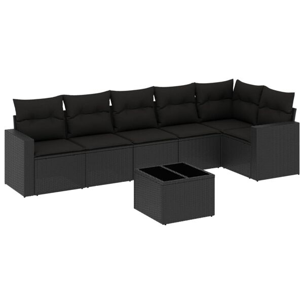 vidaXL 7-tlg. Garten-Sofagarnitur mit Kissen Schwarz Poly Rattan