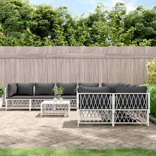 vidaXL 9-tlg. Garten-Lounge-Set mit Kissen Weiß Stahl