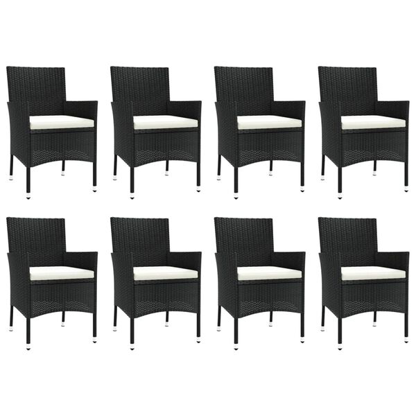 vidaXL 9-tlg. Garten-Essgruppe mit Kissen Schwarz Poly Rattan