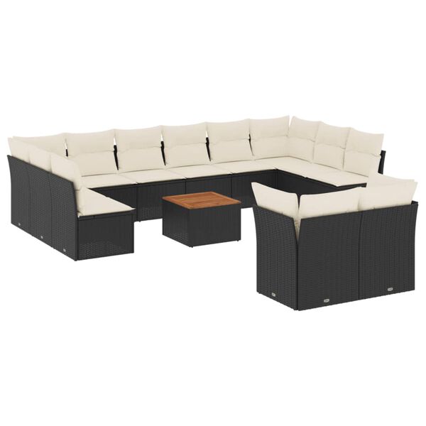 vidaXL 13-tlg. Garten-Sofagarnitur mit Kissen Schwarz Poly Rattan