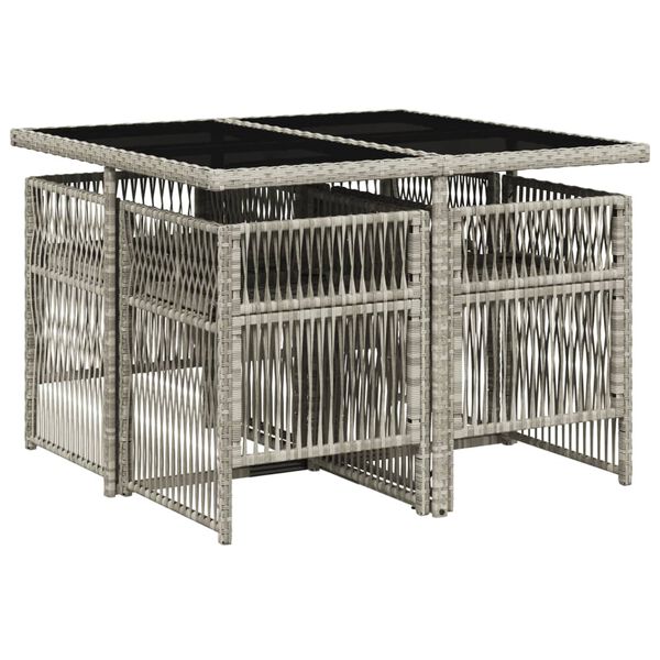 vidaXL 5-tlg. Garten-Essgruppe mit Kissen Hellgrau Poly Rattan