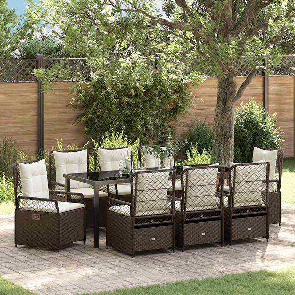 vidaXL Garten Essgruppe 9 pcs Braun Poly-Rattan