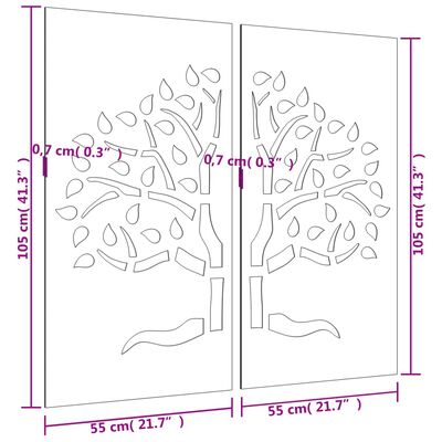 vidaXL 2-tlg. Garten-Wanddeko 105x155 cm Cortenstahl Baum-Design