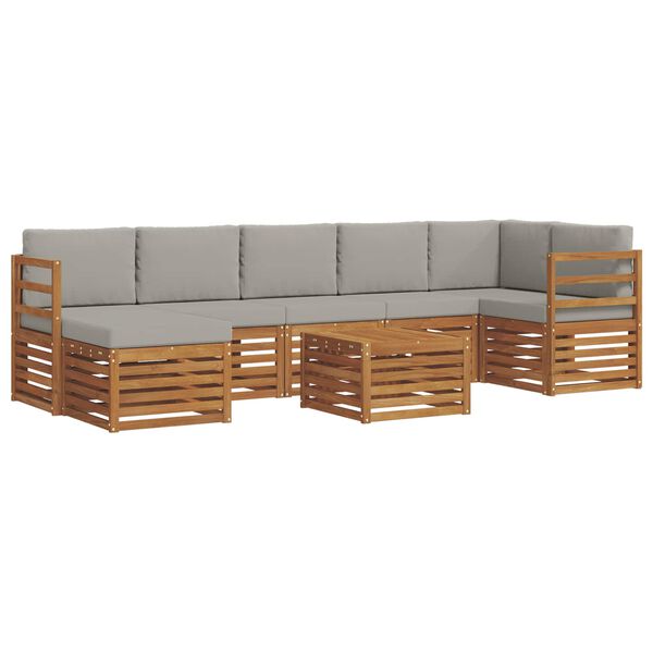 vidaXL Ecksofa Set 8 pcs Nat&uuml;rlich und Hellgrau Massivholz Akazie