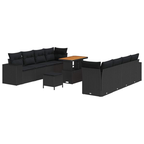 vidaXL Gartensofa-set mit Kissen 11 pcs Schwarz Poly-Rattan