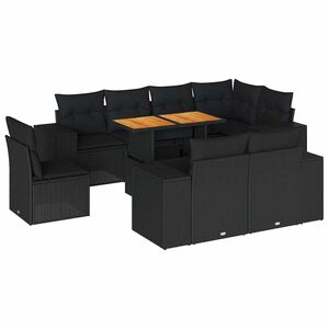 vidaXL 9-tlg. Garten-Sofagarnitur mit Kissen Schwarz Poly Rattan