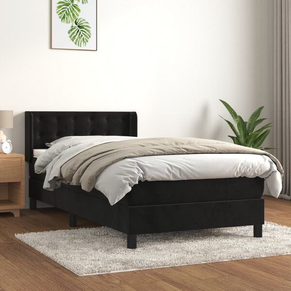vidaXL Boxspringbett mit Matratze Schwarz 90x200 cm Samt
