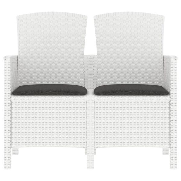 vidaXL Gartenbank 2-Sitzer mit Kissen PP-Rattan Wei&szlig;