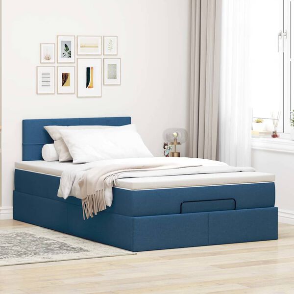 vidaXL Ottomane Bett mit Matratze & LEDs Blau 120x190 cm Stoff