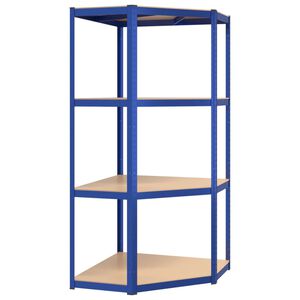 vidaXL Eckregal mit 4 B&ouml;den Blau Stahl & Holzwerkstoff