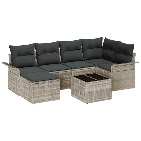 vidaXL Gartensofa-set mit Kissen 7 pcs Hellgrau Poly-Rattan