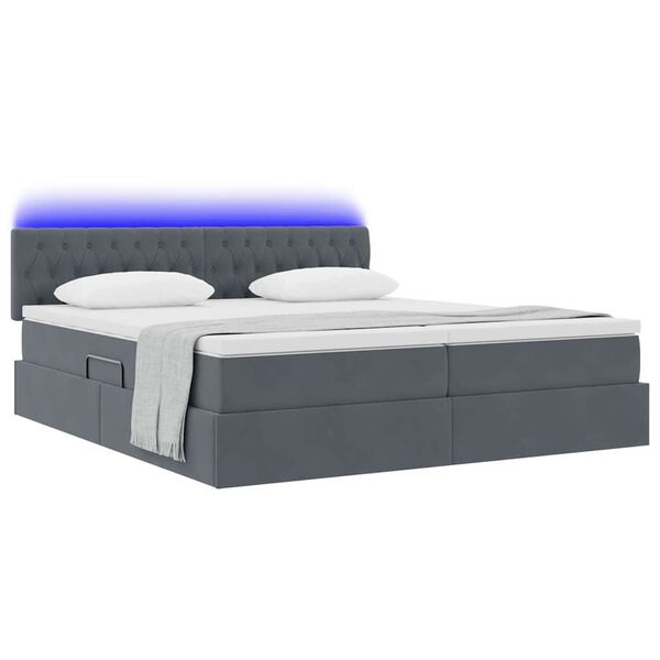 vidaXL Bett mit LED-Lichtleisten Dunkelgrau 180 x 200 cm Samt