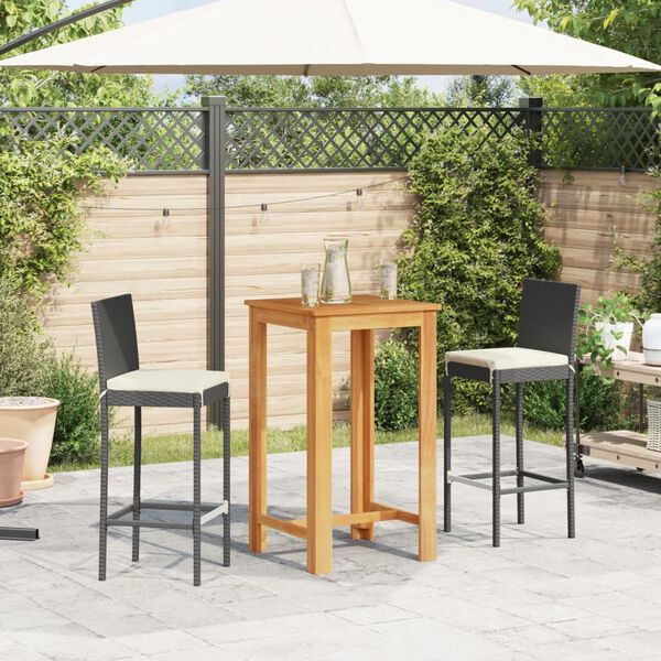 vidaXL 3-tlg. Gartenbar-Set Schwarz Massivholz Akazie und Poly Rattan