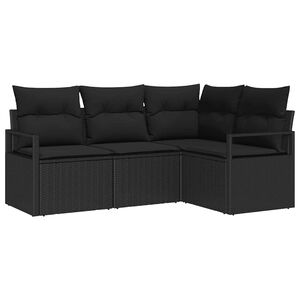 vidaXL Sofa Set mit Kissen mit Speicher 4 pcs Schwarz Poly-Rattan