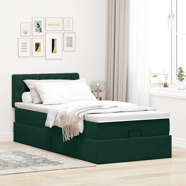 vidaXL Ottoman-Bett mit Matratze Dunkelgr&uuml;n 90x190 cm Samt